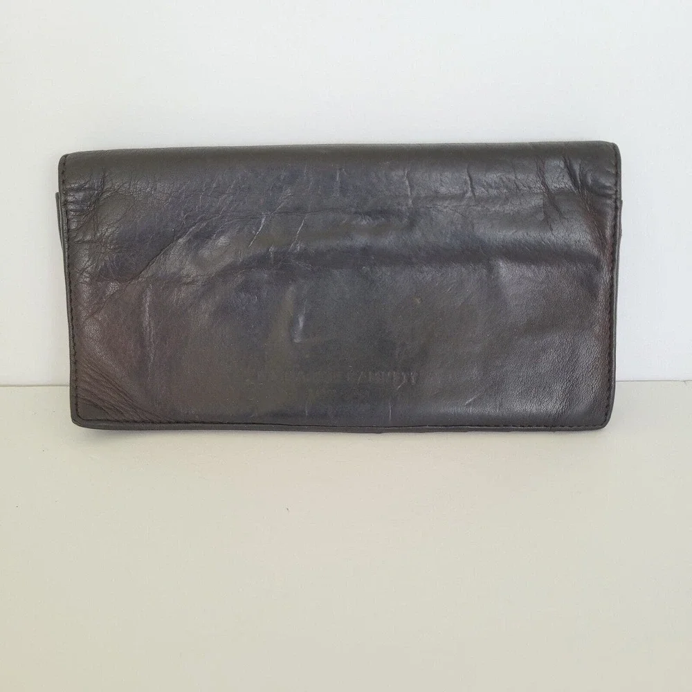 Katharine Hamnett London Wallet Checkbook Brown Soft Silk Leather Rustic Damaged